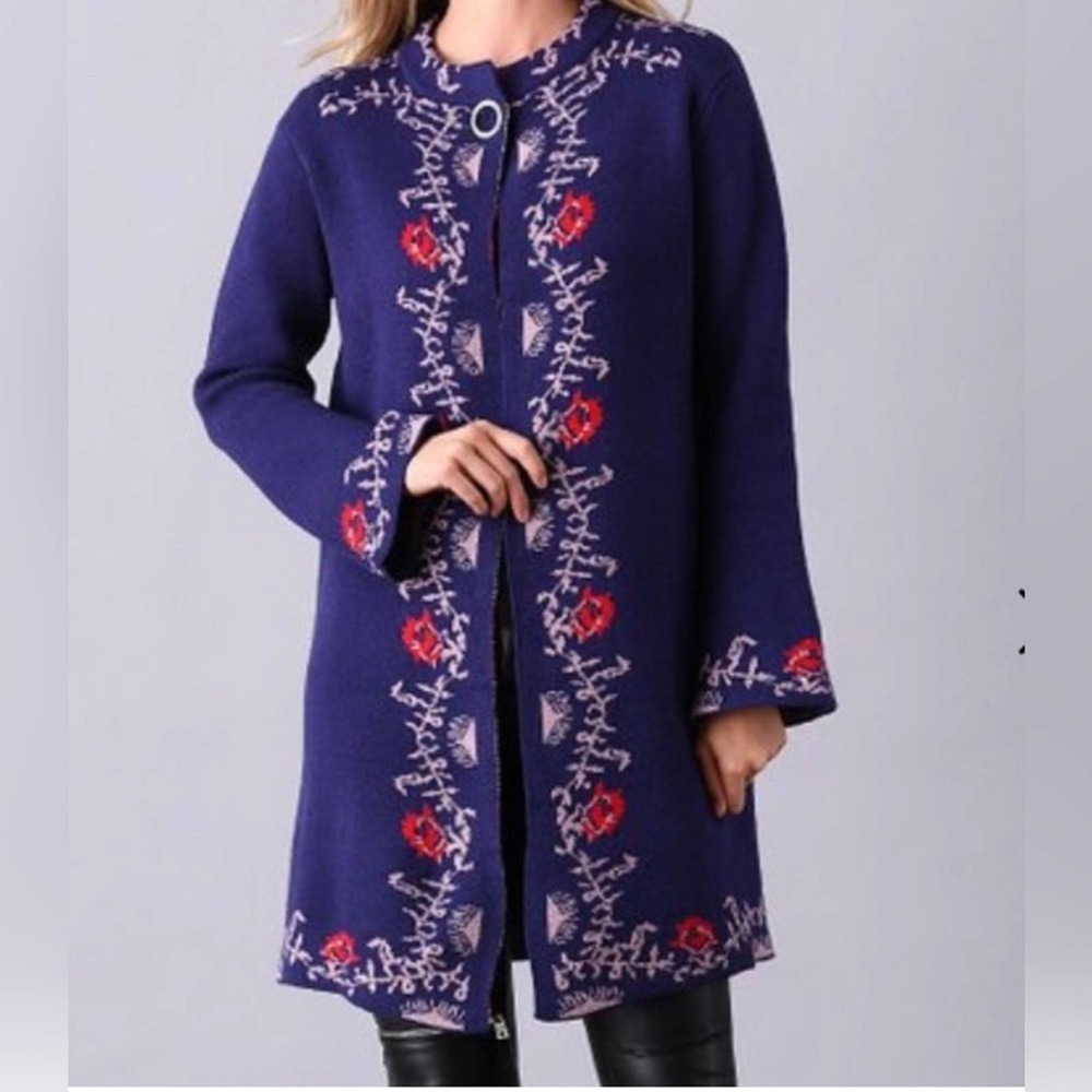 Simply Couture Navy Floral Sweater Jacket - M
